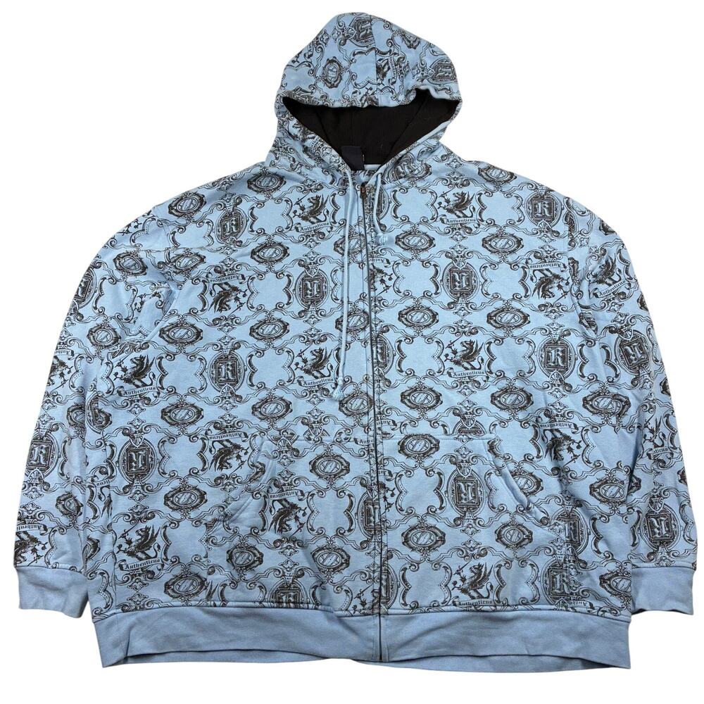 Karl Kani Gold Hoodie 3X Blue All Over Print Hip Hop Full Zip Streetwear Y2K